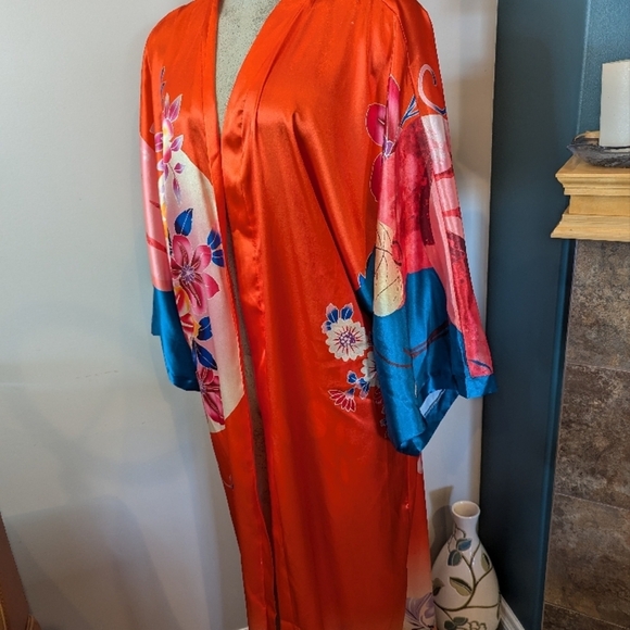 Vintage Floral Kimono in orange teal blue and pink One size fits most - Picture 6 of 16